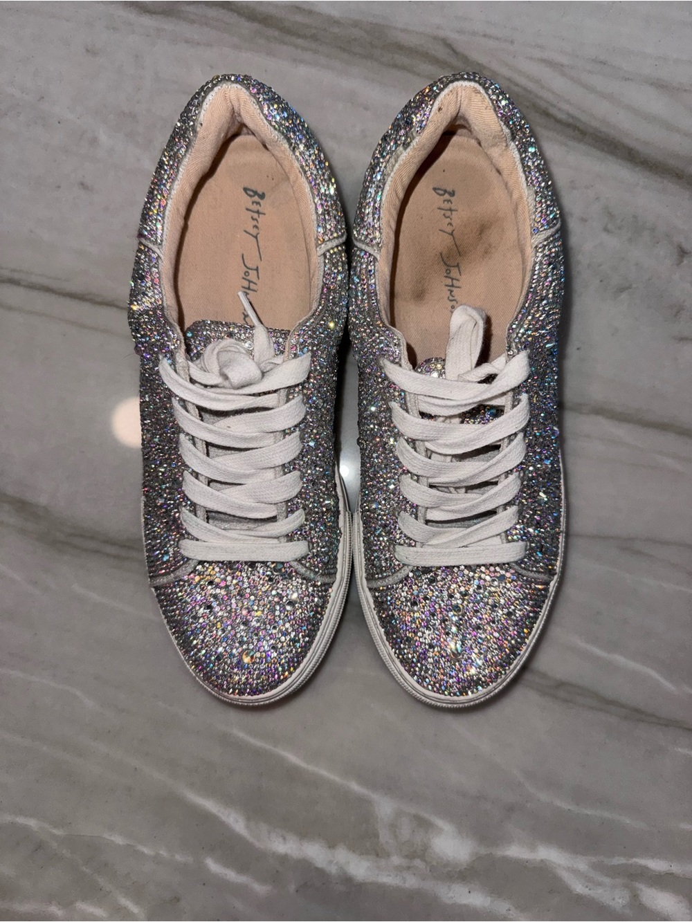 Betsey Johnson Sparkling Silver Glitter Platform Sneakers - Picture 3 of 6
